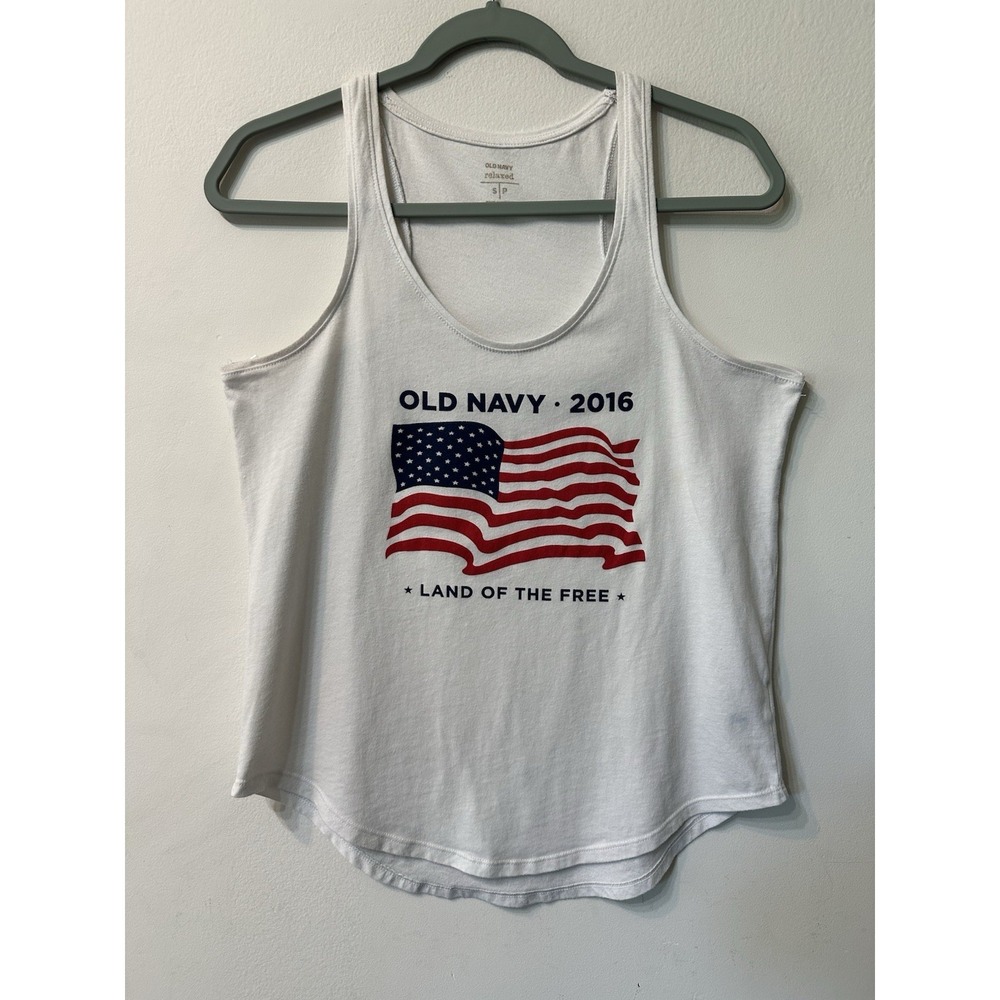 Old Navy 2016 American Flag Tank Top Women's Small White Racerback Patriotic